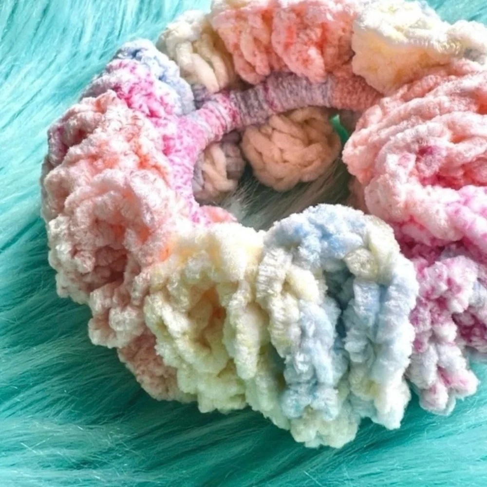 Handmade Crochet VELVET Pastel Beach Sunset Hair Scrunchie PinkRainCloud